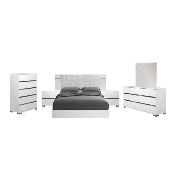  Mazin Furniture Dream DRBWHLT01FR Queen Rhombus Upholstered Bed, White Lacquer IMAGE 1