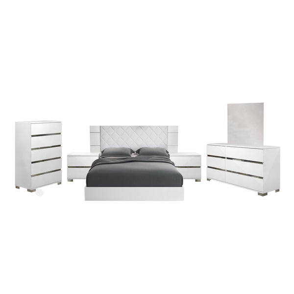  Mazin Furniture Dream DRBWHLT01GE Queen Geo Upholstered Bed, White Lacquer IMAGE 1