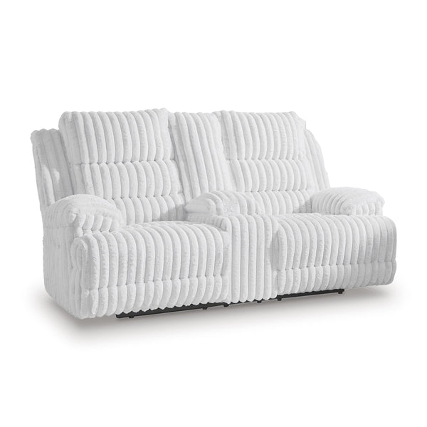  Signature Design by Ashley Rhines Falls PC4280496 Double Reclining Power Loveseat with Console IMAGE 1