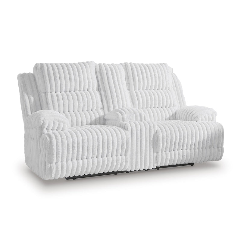  Signature Design by Ashley Rhines Falls PC4280496 Double Reclining Power Loveseat with Console IMAGE 1