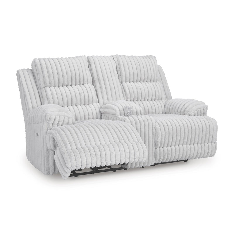  Signature Design by Ashley Rhines Falls PC4280496 Double Reclining Power Loveseat with Console IMAGE 2