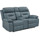  Mazin Furniture Laconia Power Reclining Leather Match Loveseat with Console 9629BGY-2PWC IMAGE 1