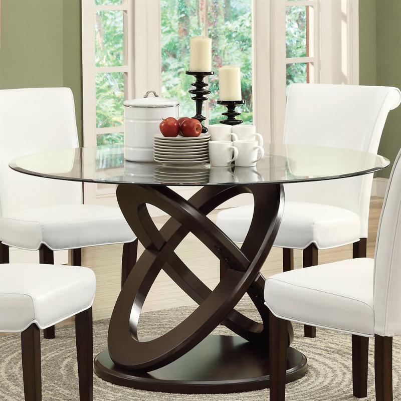 Monarch Round Dining Table with Glass Top & Trestle Base M0090 IMAGE 1