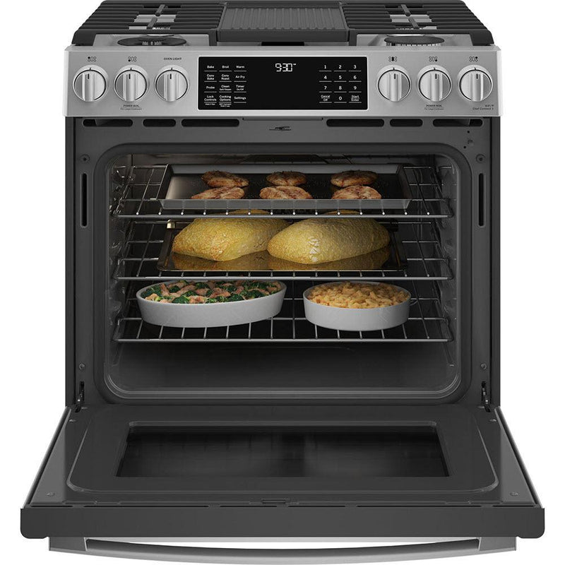 GE Profile 30-in Slide-in Dual Fuel Range with No Preheat Air fry Technology PC2S930YPFS IMAGE 2